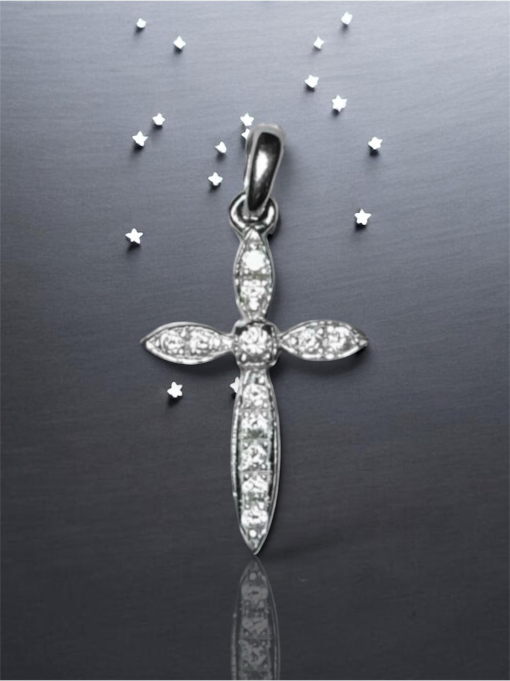 ✝️VINTAGE 14K White Gold Cross Pavé-Set Round Diamonds - Pendant Only